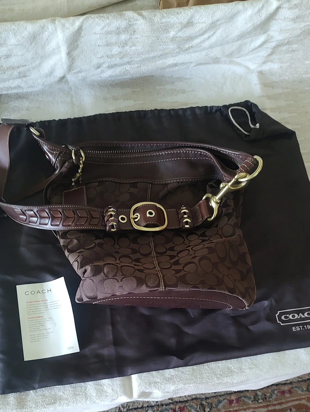 Coach Brown Signature Hampton Canvas Shoulder Bag Excellent Condition